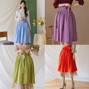 Korean Modern Hanbok Skirt For Women | Korea Traditional Style Midi Wrap Overlay Skirt For Dress Set Up (CLHS0025)