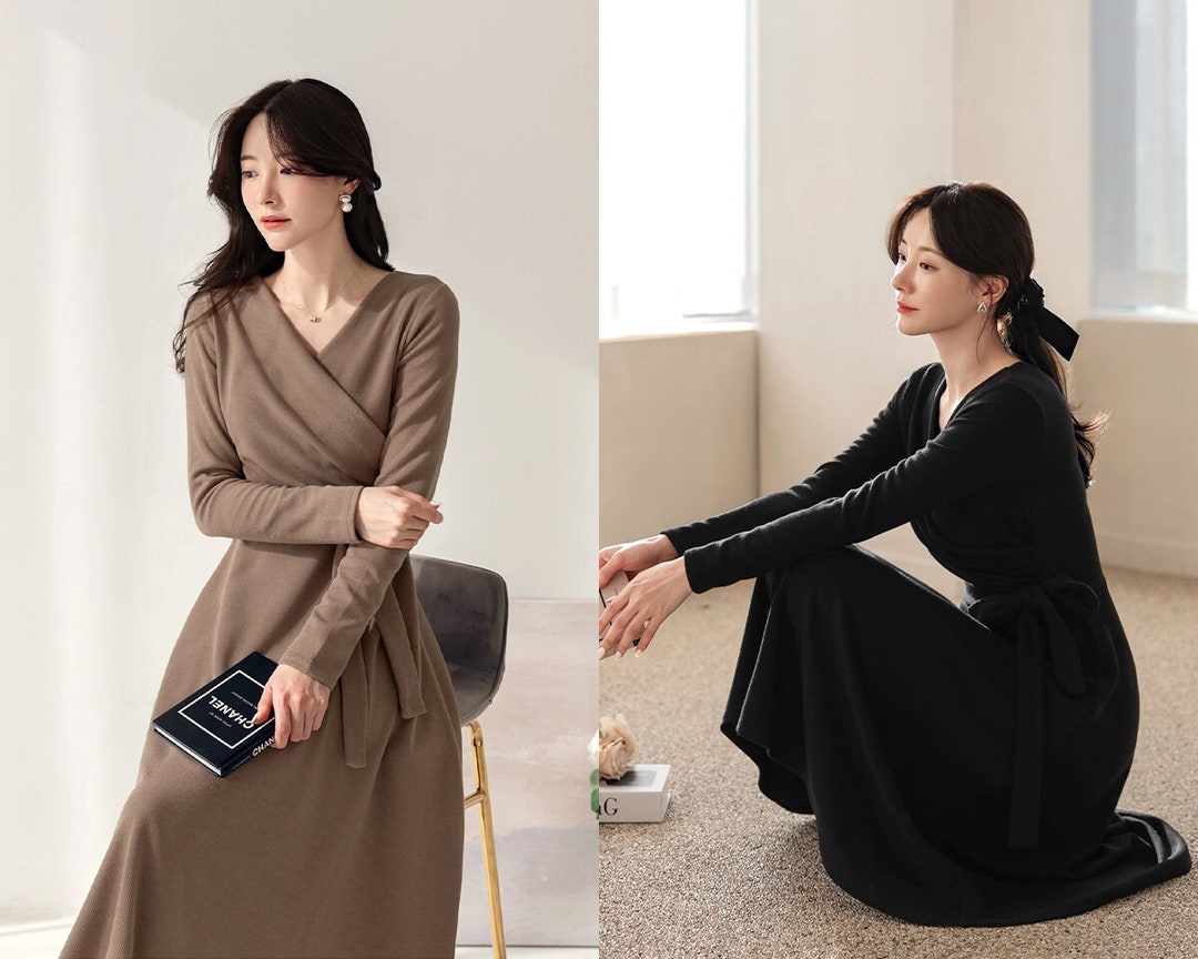 Elegant Formal Flare Mini Dress Korean Style Long Sleeve Dress CLD0384 ...