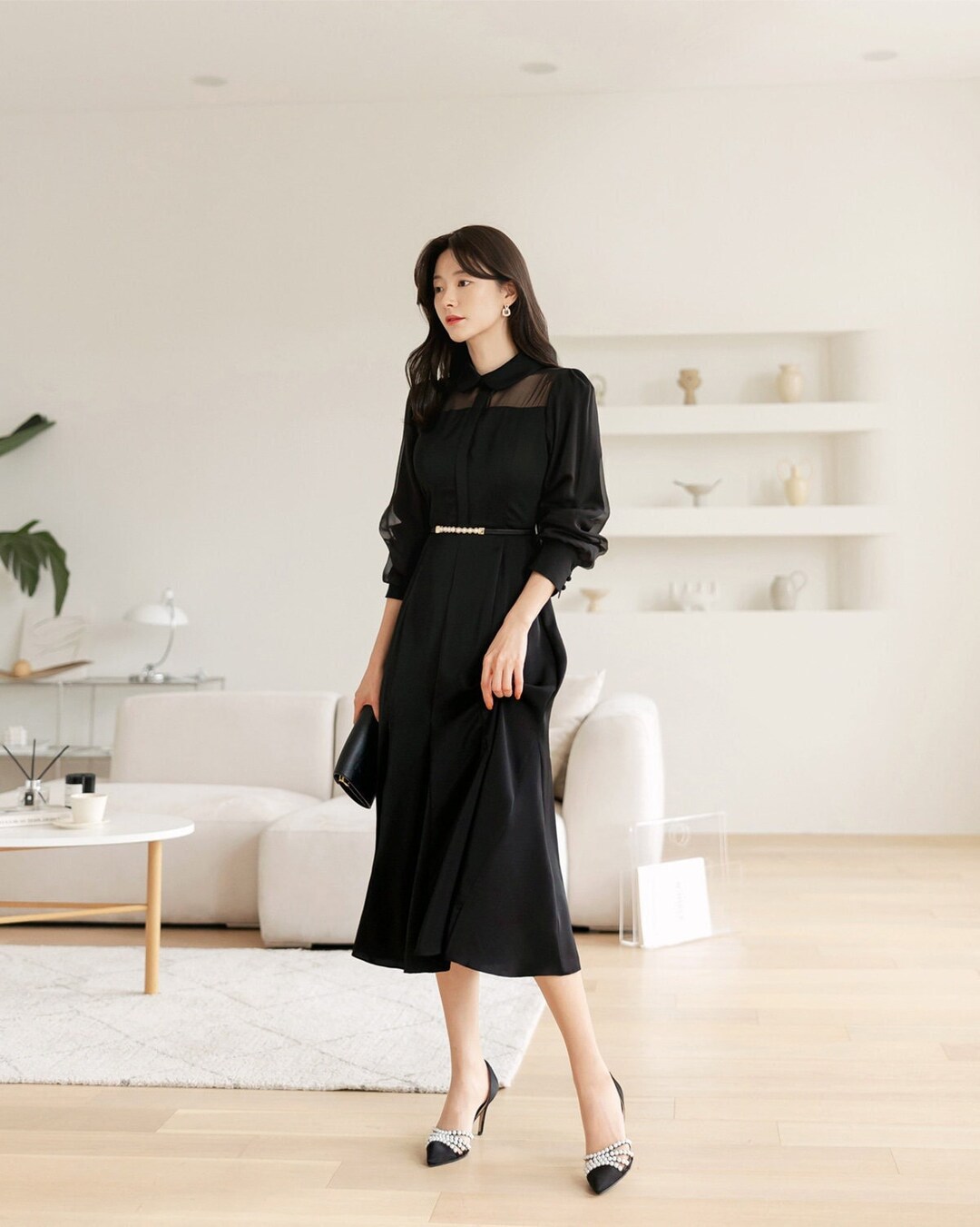 Elegant Formal See Through Black Dress Korean Style Long - Etsy