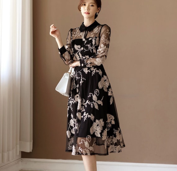 Korean black shop dress style