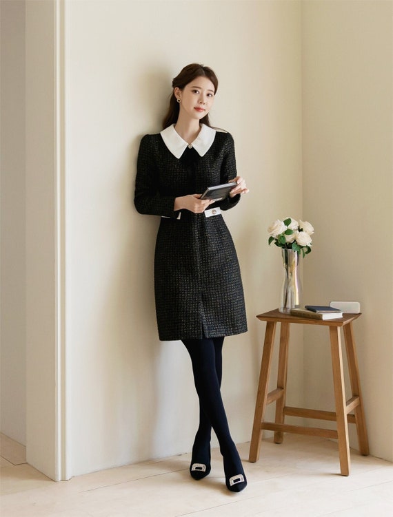 Elegant Tweed Party Mini Dress Korean Style Formal Dress CLD0346