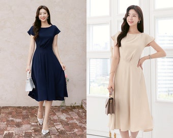 Elegant Formal Party Flared Dress | Korean Style Wedding Guest Dress (CLD0780)