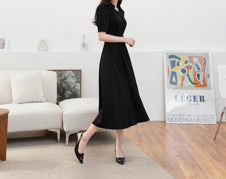 Elegant Formal Puff Black Dress Korean Style Summer Party Etsy