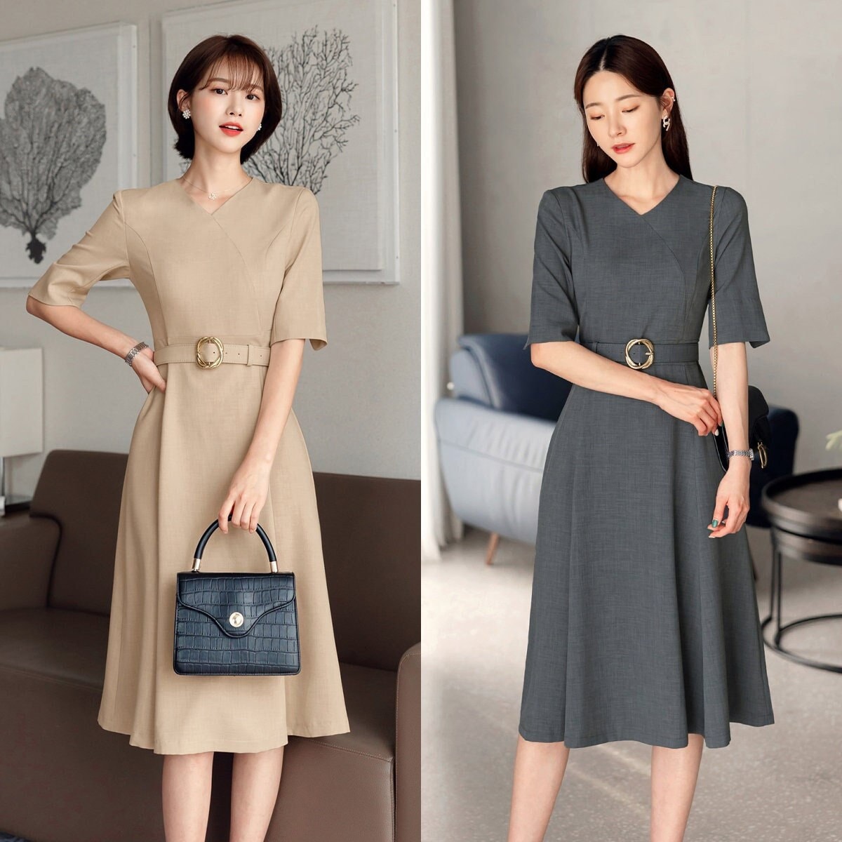 Elegant Formal Wedding Guest Dress Korean Style Autumn Flare Dress CLD0202 Etsy Australia