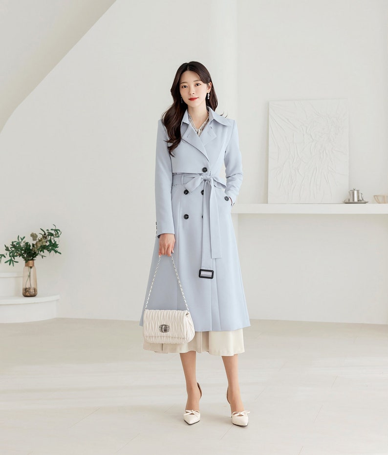 Long trench-coat basique élégant pour femme Manteau formel de style coréen pour femmes CLC0265 image 5