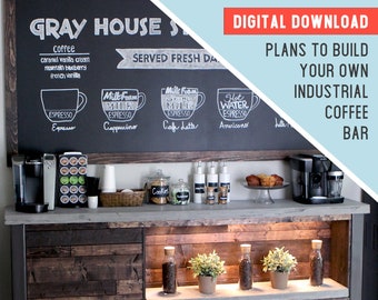 PLANS | Coffee Bar DIY Woodworking Plans to Build an Industrial Bar