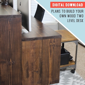 PLANS Wood Two Level Desk Woodworking Plans PDF image 1