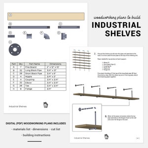 PLANS Pipe Bookshelf Woodworking Plans Plans to build floor to ceiling industrial shelving with pipes PDF plans to build pipe shelves image 2