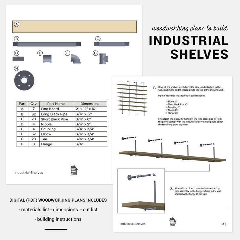 PLANS Pipe Bookshelf Woodworking Plans Plans to build floor to ceiling industrial shelving with pipes PDF plans to build pipe shelves image 2