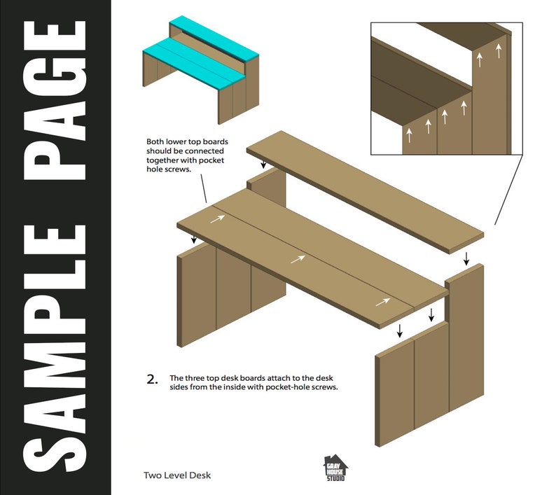 PLANS Wood Two Level Desk Woodworking Plans PDF image 5