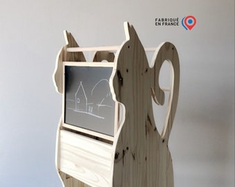 Tour d'observation design chat et d'apprentissage Montessori enfant en bois évolutive avec tableau amovible [Chat]