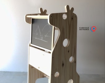 Tour d'observation animal girafe design et d'apprentissage Montessori enfant en bois évolutive avec tableau amovible [Animal]