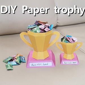 3D-trofee, papieren trofee, DIY-trofee, papierkunst, afdrukbaar patroon, direct downloaden, prijs, decor, origami, Moederdag, laag poly, prijs