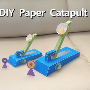 Catapulta, Catapulta de papel, Trebuchet, Catapulta de bricolaje, Catapulta 3D, Asedio, autómata, autómata, juguete de papel, instantáneo imprimible, low poly, origami