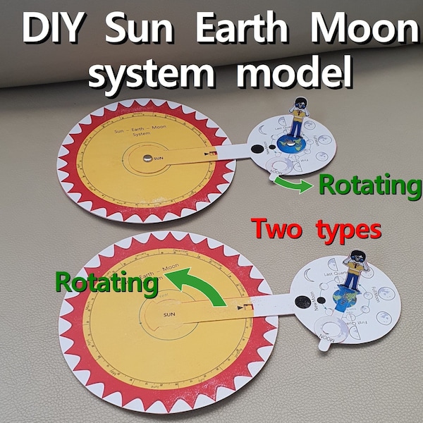 DIY Paper Sun Earth Moon system model, Solar system, lunar phase, Orbit model, Science activity, Printable instant, origami