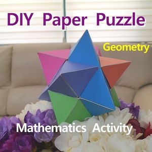 3D Paper Star Burr Puzzle, Paper Craft, mathematics activity, mobile, printable temples, Geometry, origami, educational printable model