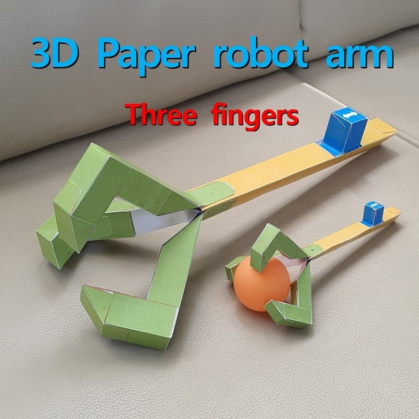 Paper robot arm, 3 fingers robot, DIY robot arm, 3D robot arm, 3D paper robot arm, automaton, papertoy, printable instant, low poly, origami