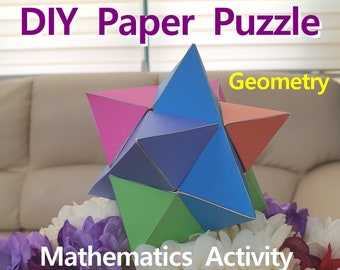 3D Papier Star Burr Puzzle, Paper Craft, Mathematik Aktivität, Mobile, druckbare Tempel, Geometrie, Origami, pädagogisches druckbares Modell