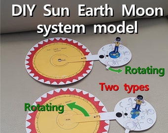 DIY Papier Sonne Erde Mondsystem Modell, Sonnensystem, Mondphase, Orbit Modell, Wissenschaftliche Aktivität, sofort bedruckbar, Origami