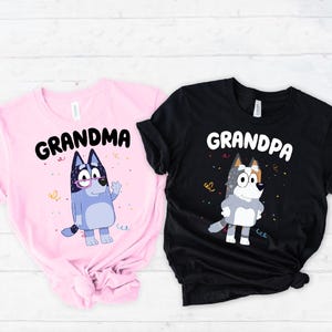 Grandma Grandpa Blue Shirt Family Matching Party Shirt Papa Shirt Blue Grandpa Shirt Birthday Party Team Shirts Grandparents Cartoon Tee