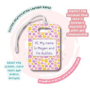 Cordão para Autismo, Crachá de Identificação Personalizado para Criança Autista, Conscientização Sensorial, Design Bonito e Divertido, Cordão para Prender ou Amarrar, Escola