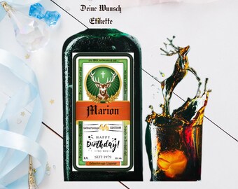 Jägermeister Flaschenetikett, selbstklebend, Personalisiertes  Flaschen Etikett Geburtstag, Happy Birthday, Selbstklebende Etiketten