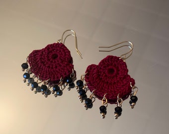 Burgundy Crochet earring- small