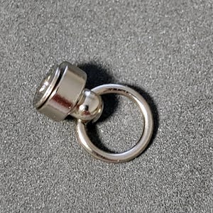 May include: A silver swivel snap hook with a magnetic closure. The hook is attached to a small metal ring.