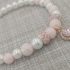 Personalized Pearl Pet Collar Necklace Elegant Pet Jewelry White  Pearl and Pink glass beads Dog Collar with Name Beaded Cat/Dog Collar