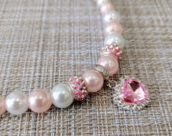 Personalized Pearl Cat Collar: Elegant Beaded Pet Necklace with Rhinestone Heart