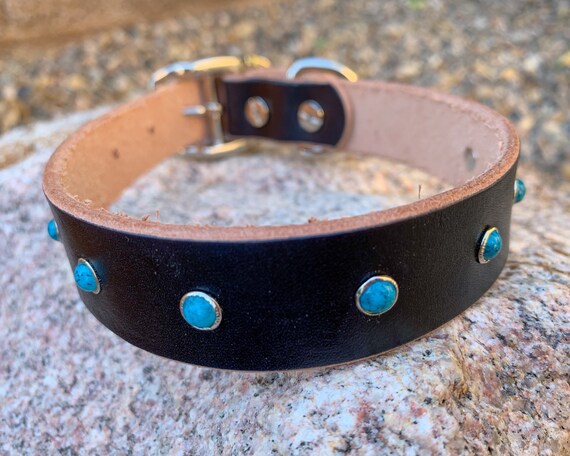 Dog collar with turquoise stones hotsell