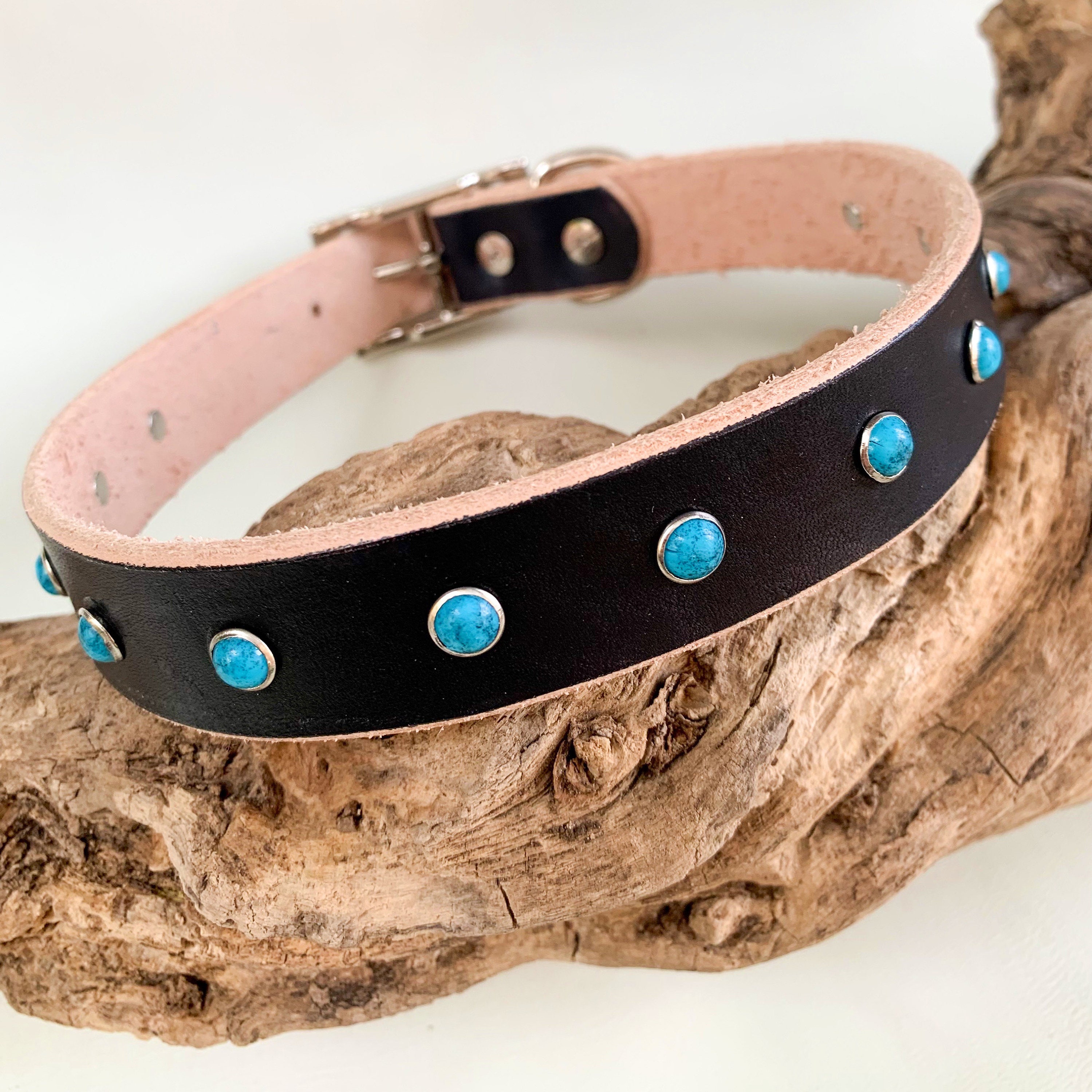 Dog collar with turquoise stones sales