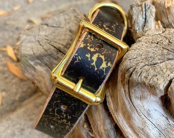 Handmade Black & Gold Leather Dog Collar: Durable Everyday Wear