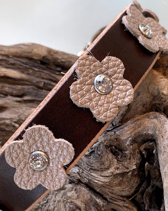 Pretty Leather Collar With Blossoms Sparkly Dog Collar Leather Collar Girl Dog. Etsy