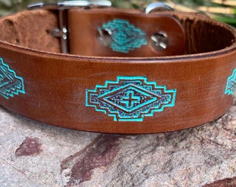 Leather dog collar, pretty dog collar, durable dog collar, high quality collar, unique pet collar, western style collar