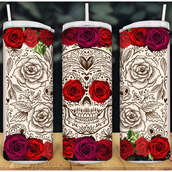 Dead of the dead/Halloween tumbler/skull tumbler/rose skull tumbler/16 oz tumbler/steel tumbler