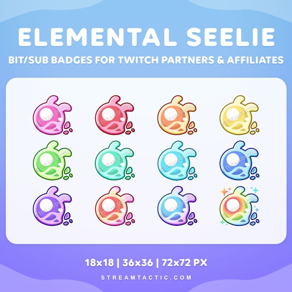 Elemental Seelie | Twitch Bit / Sub Badges | Seelie Badges | Instant Download | Ready-Made Stream Graphics for Streamers of All Levels