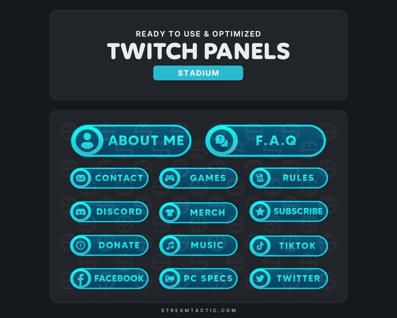 Stadium Teal Twitch Panels Instant Download Ready-made Stream Graphics ...