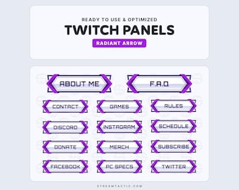 Radiant Arrow Twitch Panels: Purple & White Stream Graphics (Instant Download)