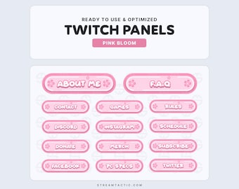 Pink Bloom Twitch Panels: Blossom Flower Stream Graphics (Instant Download)