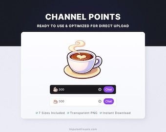 Ikon för Twitch-kanalpoäng med kaffekopp | Kawaii-kanalbelöning | Grafik för digital nedladdning