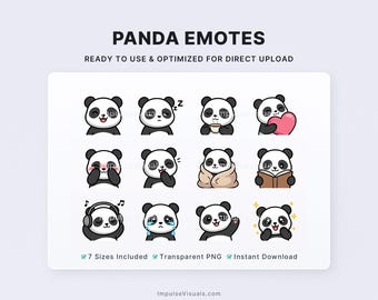 Chibi Panda Twitch Emotes Pack | Kawaii Animal Stream Reaction Emotes | Discord PNG