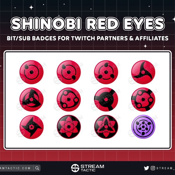 Yeux rouges Shinobi | Badges Bit/Sous Twitch | Yeux animés | Téléchargement instantané | Graphiques de flux prêts à l'emploi pour les streamers de tous niveaux