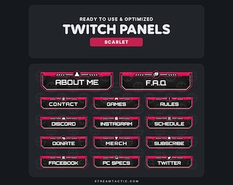 Scarlet | Red Twitch Panels | Instant Download | Ready-Made Stream Graphics for Streamers of All Levels