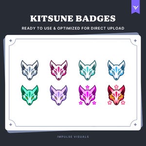 Insignias de suscripción y bit de Kitsune Fox / Insignias de suscriptor de Twitch / Descarga digital / Gráficos de transmisión prediseñados