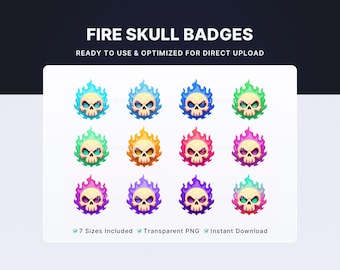 Fire Skull Twitch Sub Badges | Subscriber Badges | Digital Download Stream Graphics