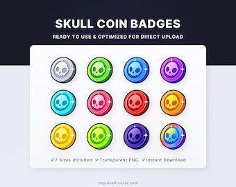 Skull Coin Bit & Sub Badges | Twitch Subscriber Badges | Digital Download | Premade Stream Graphics