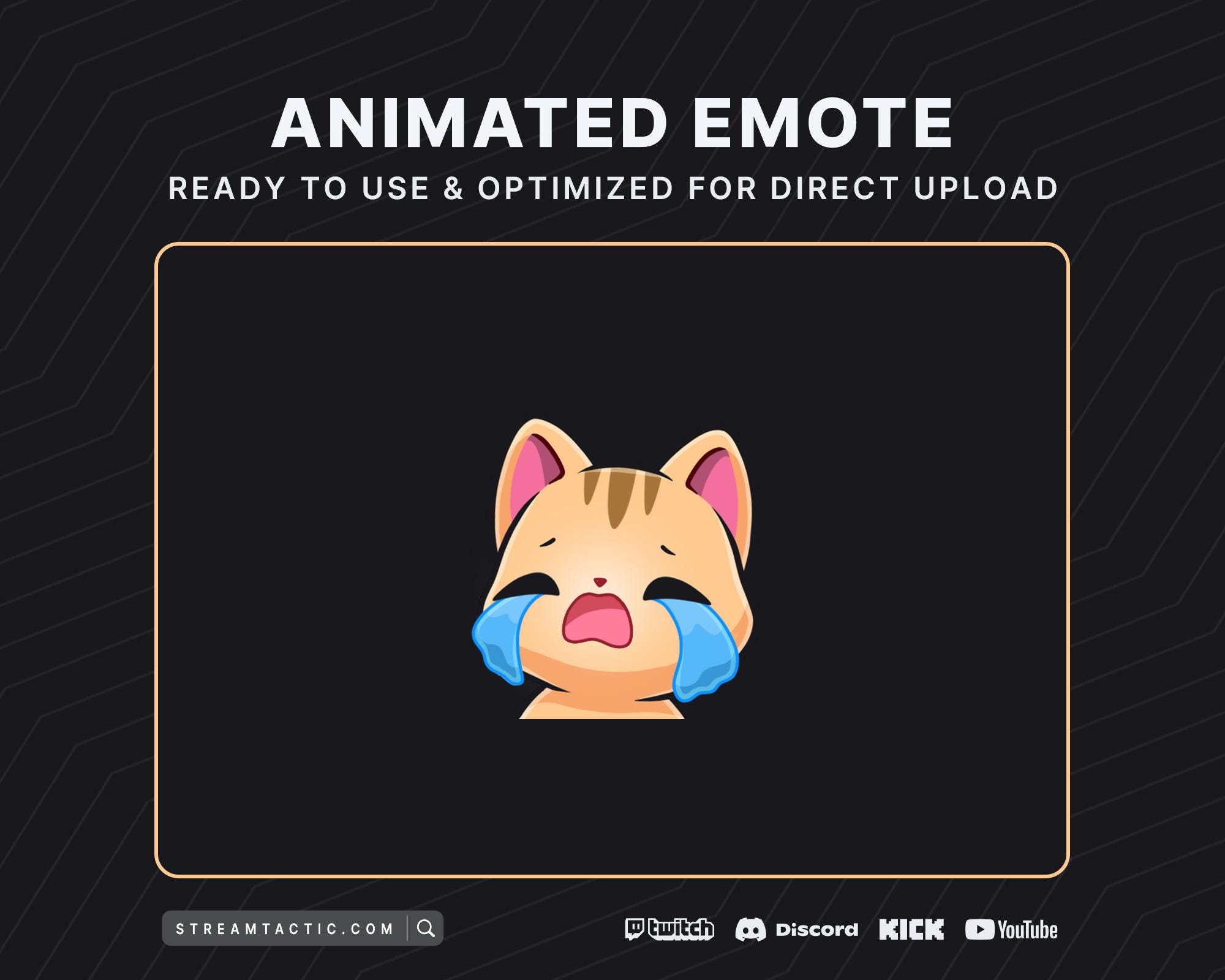 Crying Orange Cat Animated Emote: Twitch, Discord, Kick, YouTube, Facebook