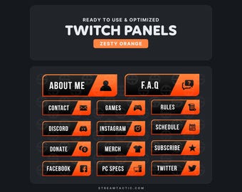 Zesty Orange Twitch Panels: Stream Graphics (Instant Download)