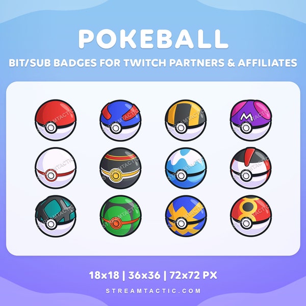 Insignias de Pokeball / Twitch Bit/Sub Badges / Descarga instantánea / Gráficos de transmisión listos para usar para streamers de todos los niveles